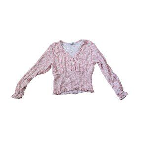 Paper Crane Womens XS Long Sleeve Cropped Blouse VNeck Floral Ruffle Cottagecore